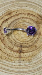 Round Double Crystal Belly Button Ring, Stainless Steel Curved Belly Navel Barbells