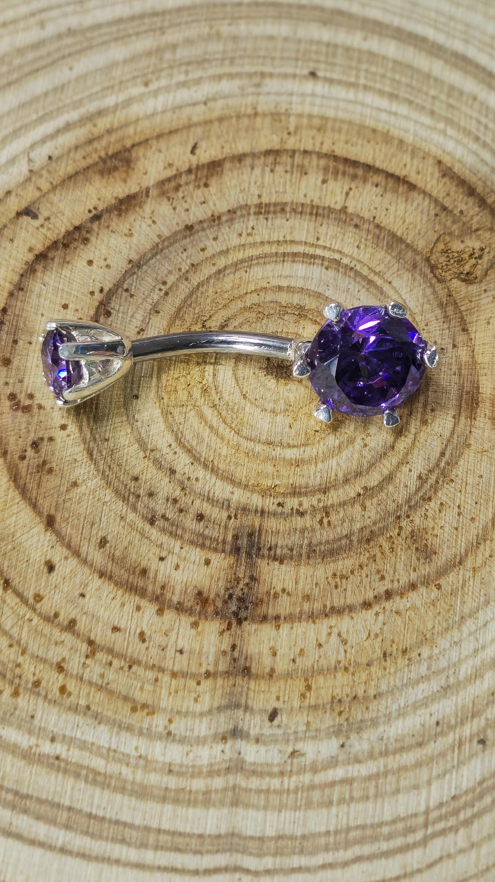 Round Double Crystal Belly Button Ring, Stainless Steel Curved Belly Navel Barbells