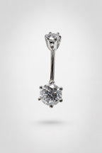 Round Double Crystal Belly Button Ring, Stainless Steel Curved Belly Navel Barbells