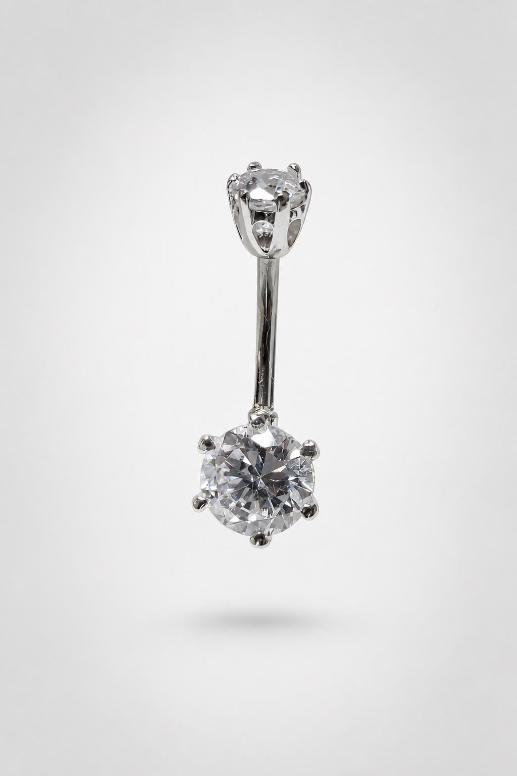Round Double Crystal Belly Button Ring, Stainless Steel Curved Belly Navel Barbells