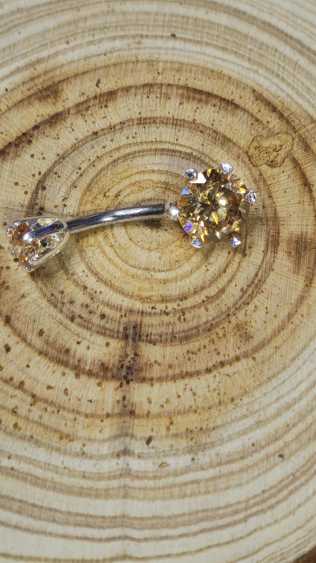 Round Double Crystal Belly Button Ring, Stainless Steel Curved Belly Navel Barbells