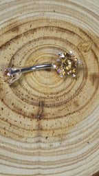 Round Double Crystal Belly Button Ring, Stainless Steel Curved Belly Navel Barbells