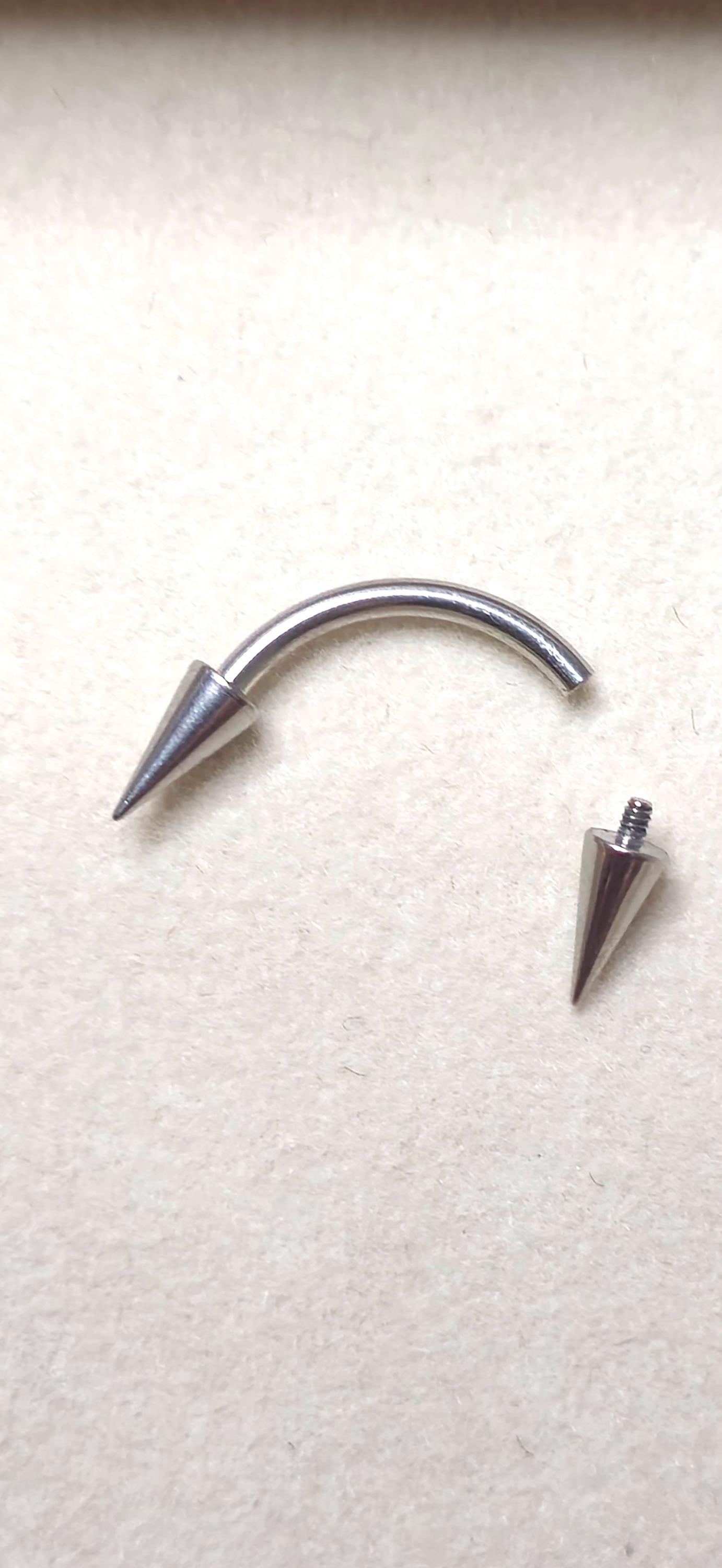 Titanium Silver Eyebrow Barbell Cone/Spike : Internally Threaded 16G and 14G Body Jewellery