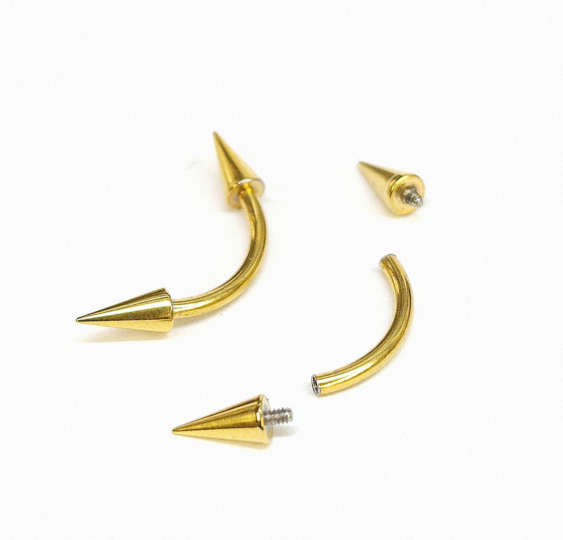 Gold Titanium Arrow Curved Barbell, Eyebrow Ring, Rook, Snug and Vertical Labret Piercing Jewellery