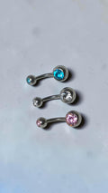 Implant Grade Titanium Belly Ring, Double Crystal Navel Bar, Silver Piercing Jewellery
