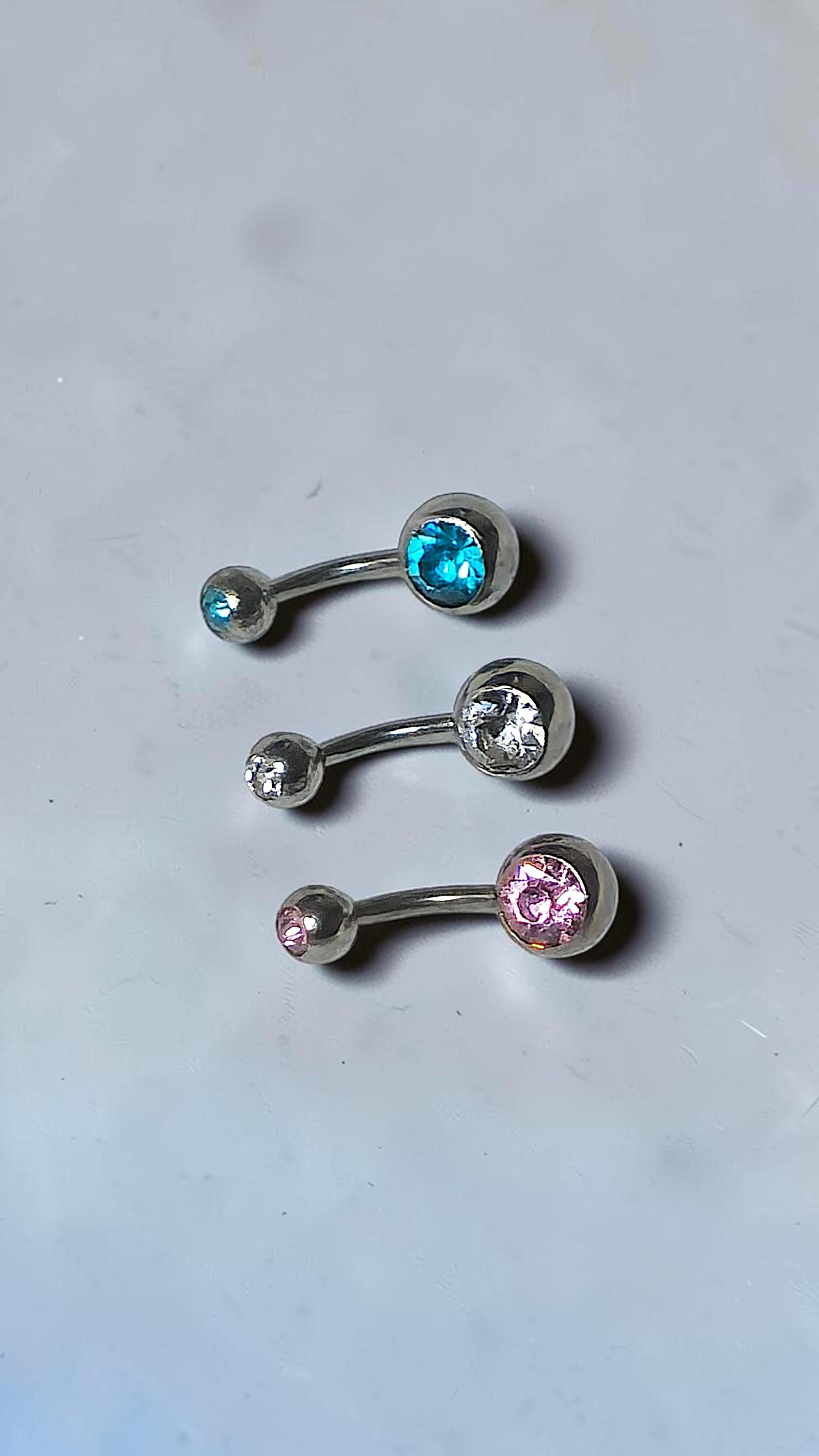 Implant Grade Titanium Belly Ring, Double Crystal Navel Bar, Silver Piercing Jewellery