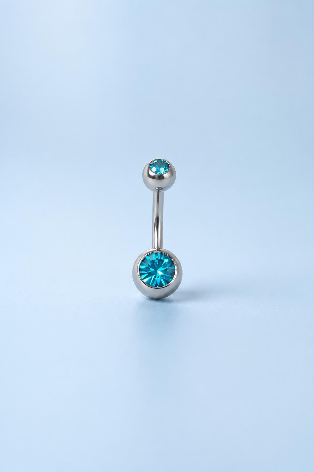 Implant Grade Titanium Belly Ring, Double Crystal Navel Bar, Silver Piercing Jewellery