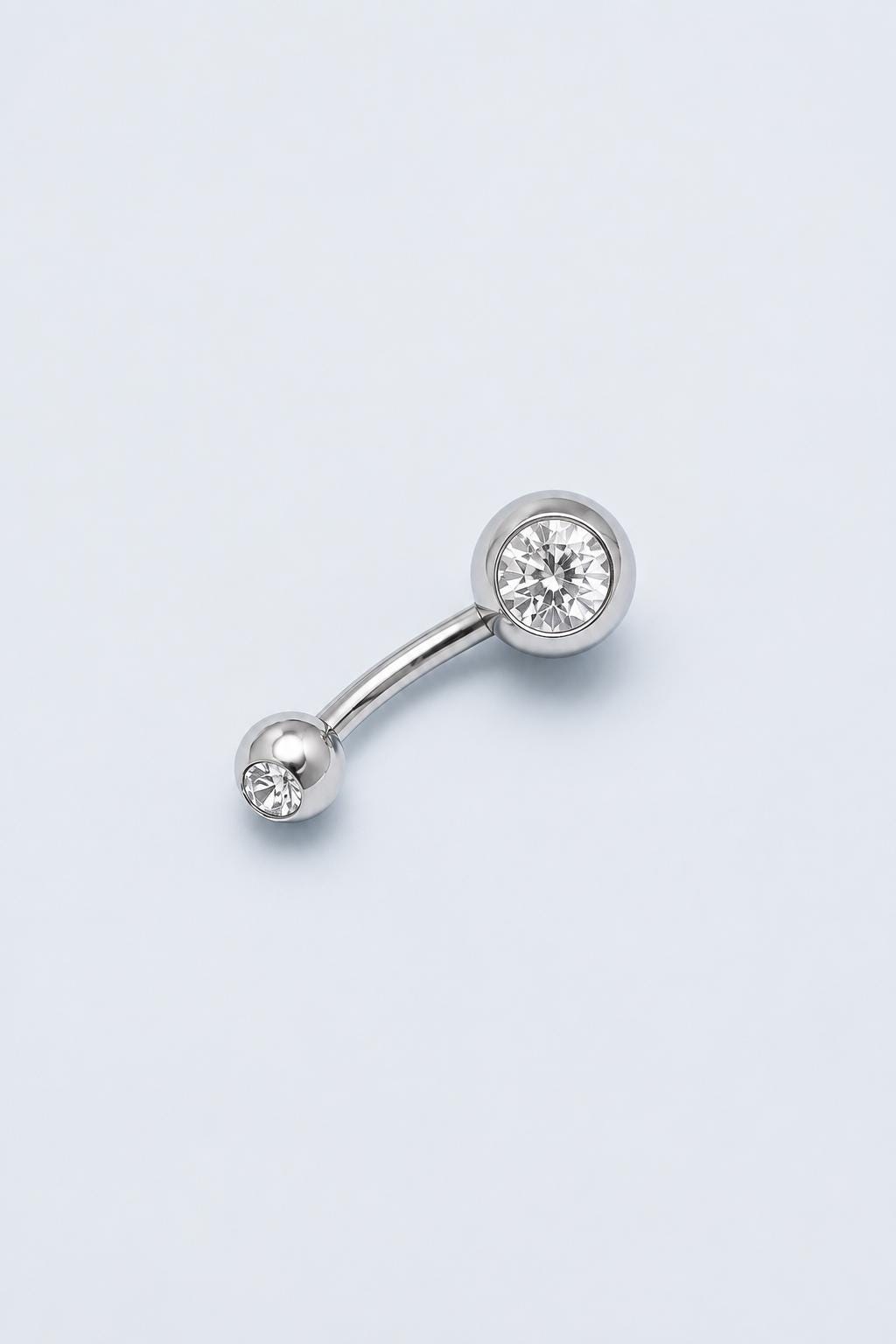 Implant Grade Titanium Belly Ring, Double Crystal Navel Bar, Silver Piercing Jewellery