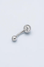 Implant Grade Titanium Belly Ring, Double Crystal Navel Bar, Silver Piercing Jewellery