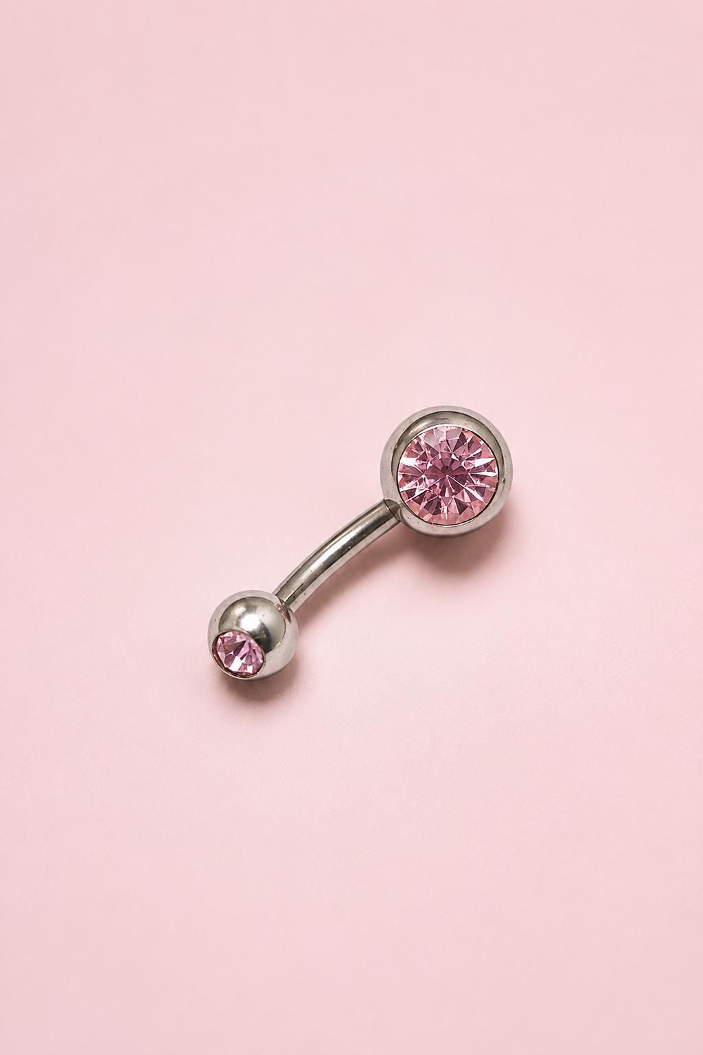 Implant Grade Titanium Belly Ring, Double Crystal Navel Bar, Silver Piercing Jewellery