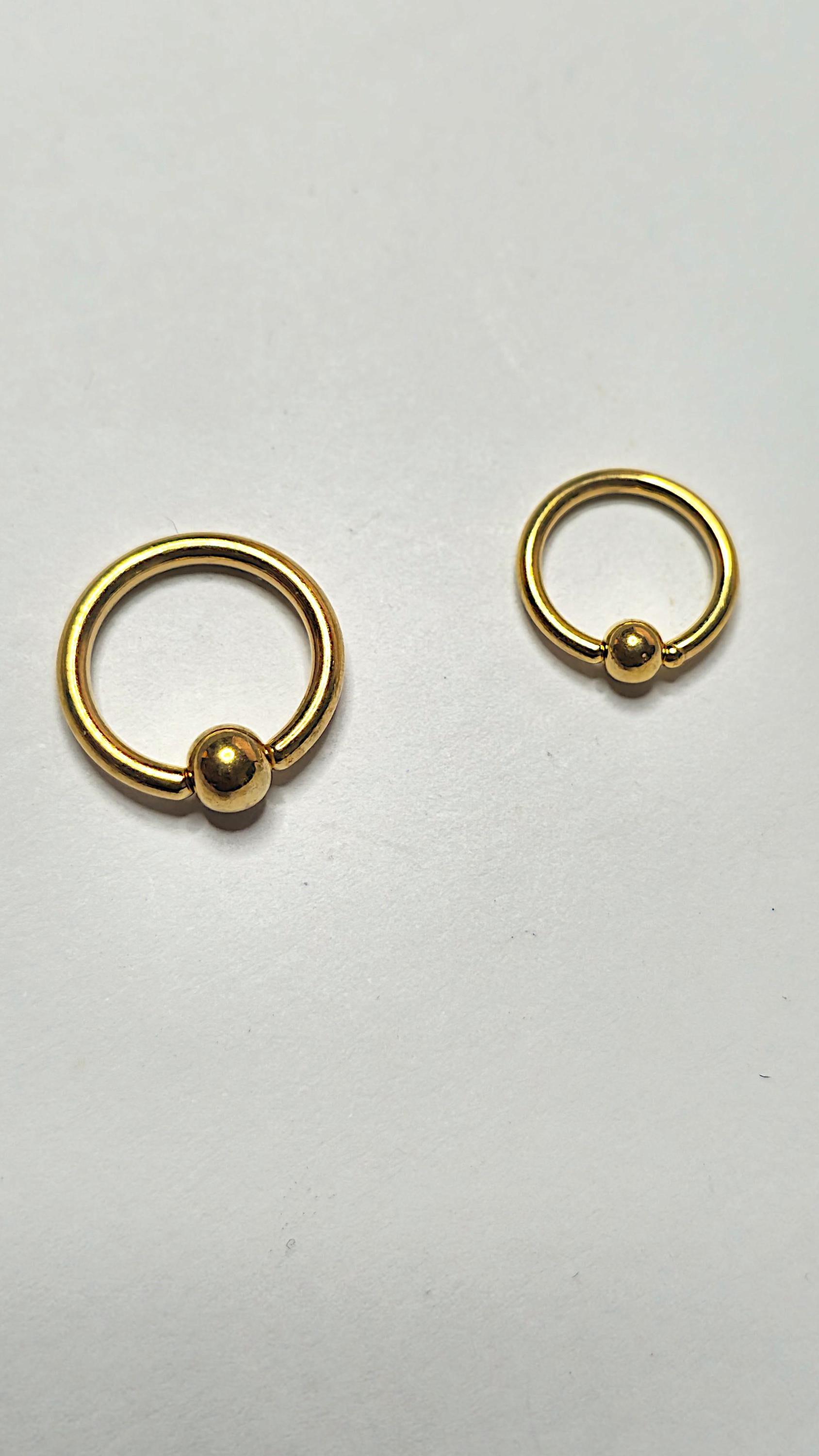 Titanium Gold Captive Bead Rings - Septum, Ear and Nipple Piercings