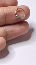 Silver Ball Nose Ring Wire-Wrapped Nostril Hoop Boho Beaded Piercing