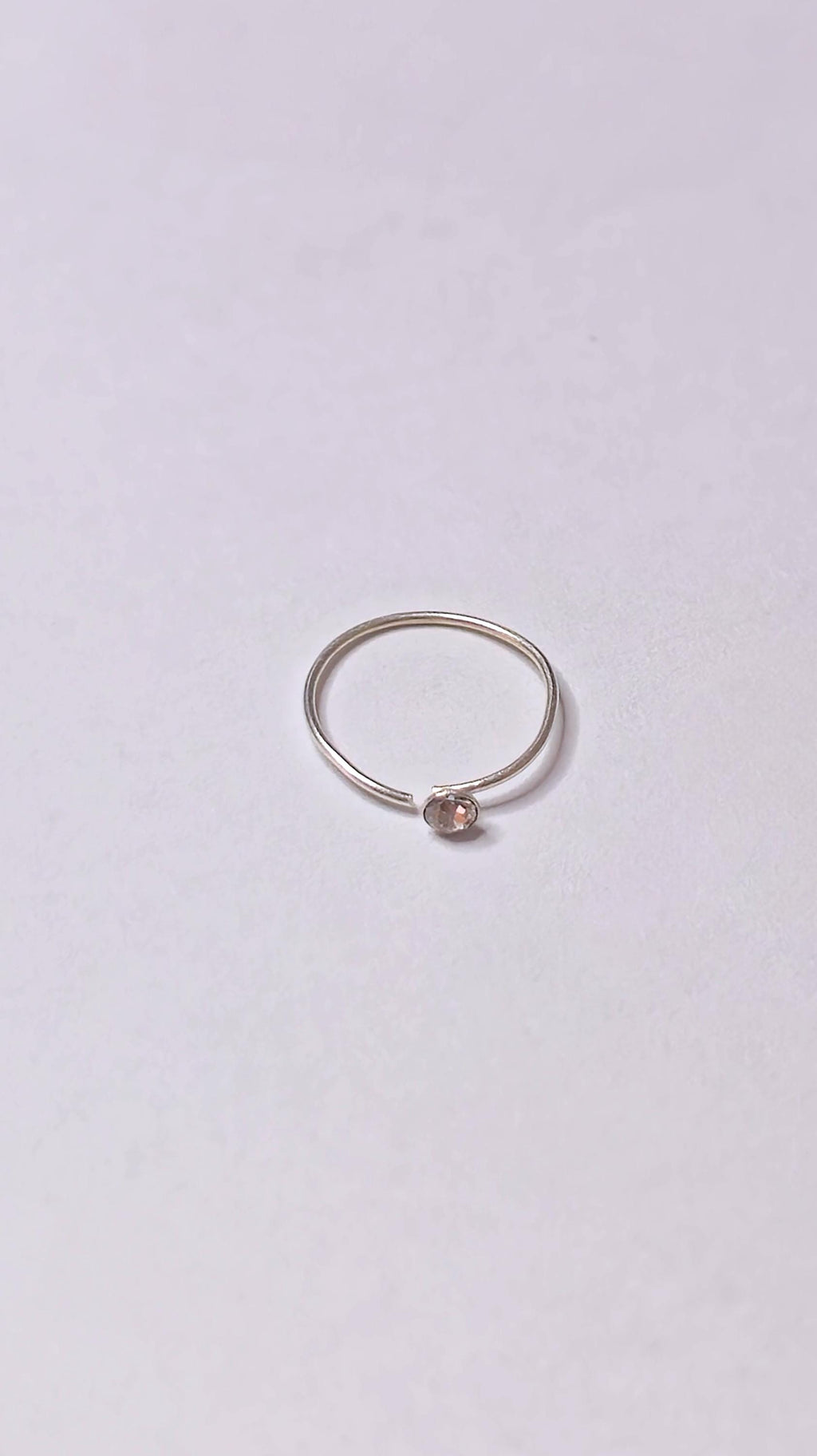 Dainty Silver Crystal Nose Ring, Silver Open Nostril Hoop