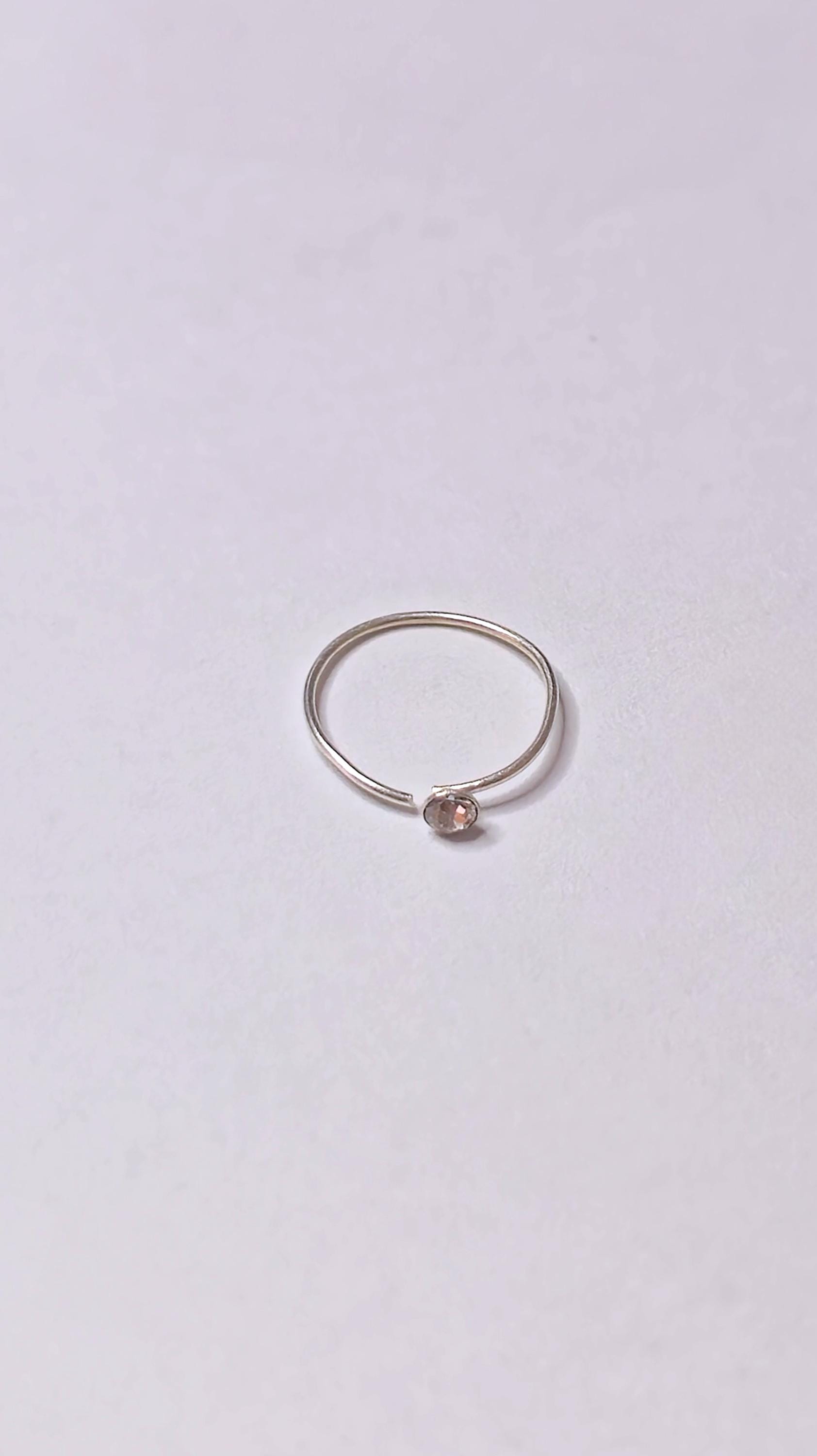 Dainty Silver Crystal Nose Ring, Silver Open Nostril Hoop