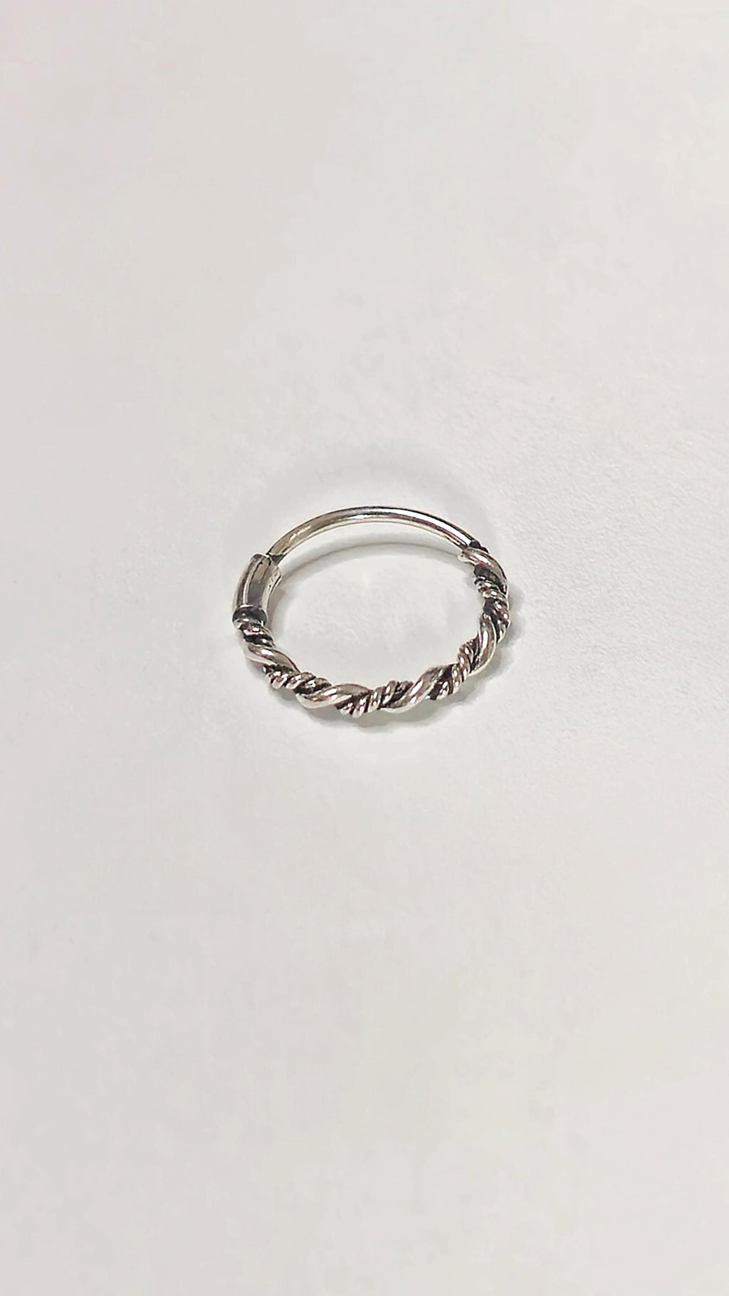 Silver Twisted Rope Nose Ring Hinged Clicker Hoop Textured Nostril and Septum Piercing