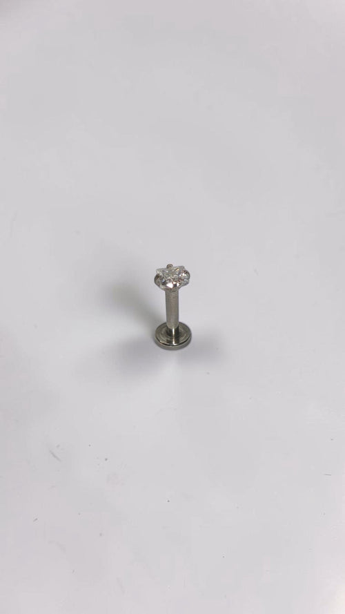 Clear CZ Labret Stud, Stainless Steel Flat Back Earring, Tragus Helix Piercing Jewellery