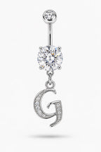 Alphabet Initial Belly Button Rings With CZ Crystals
