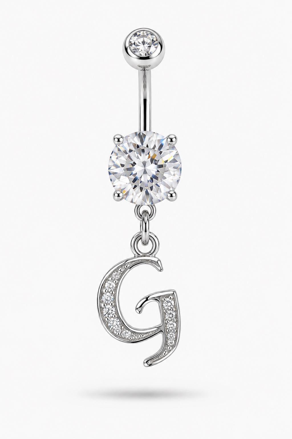 Alphabet Initial Belly Button Rings With CZ Crystals