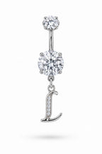 Alphabet Initial Belly Button Rings With CZ Crystals