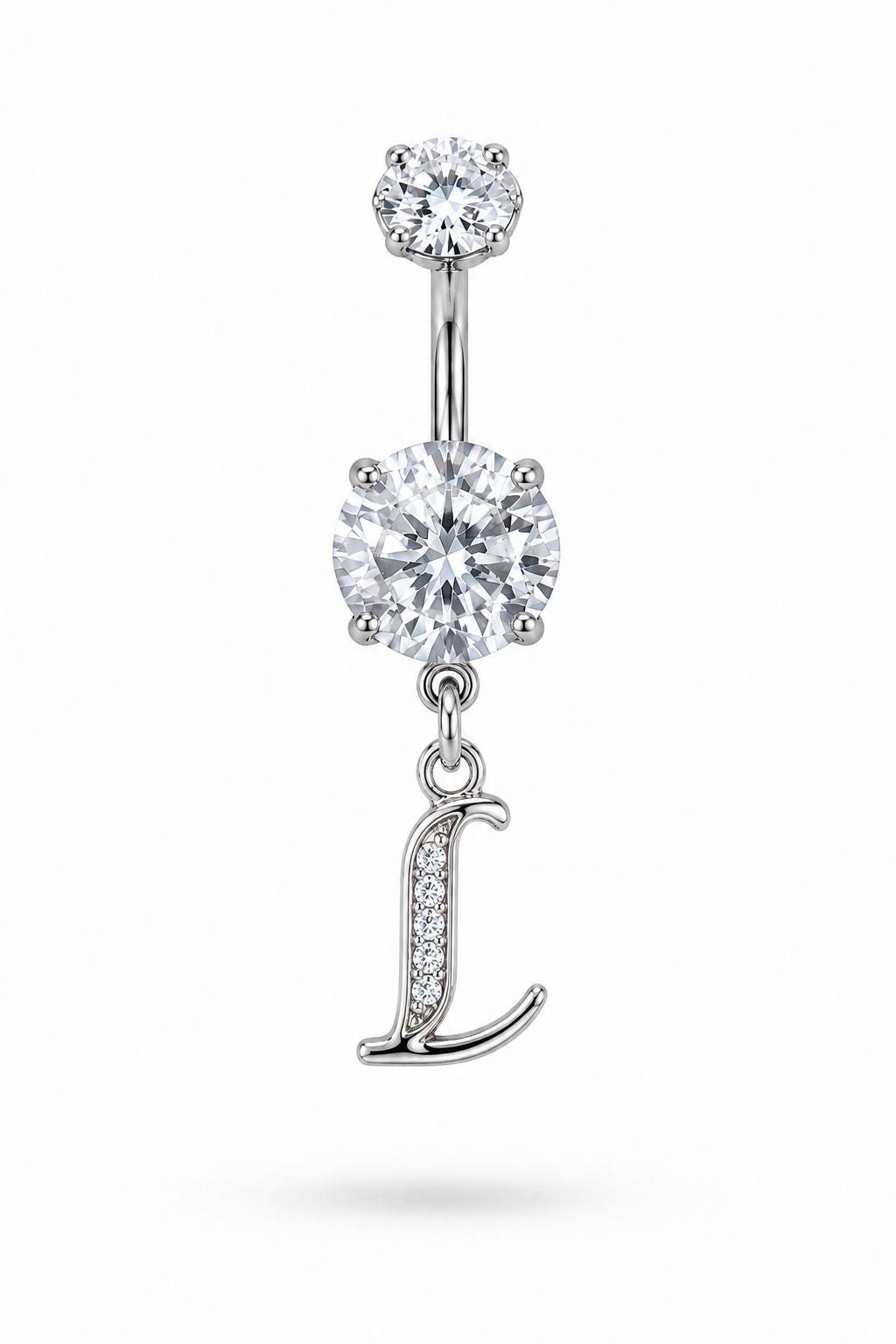 Alphabet Initial Belly Button Rings With CZ Crystals