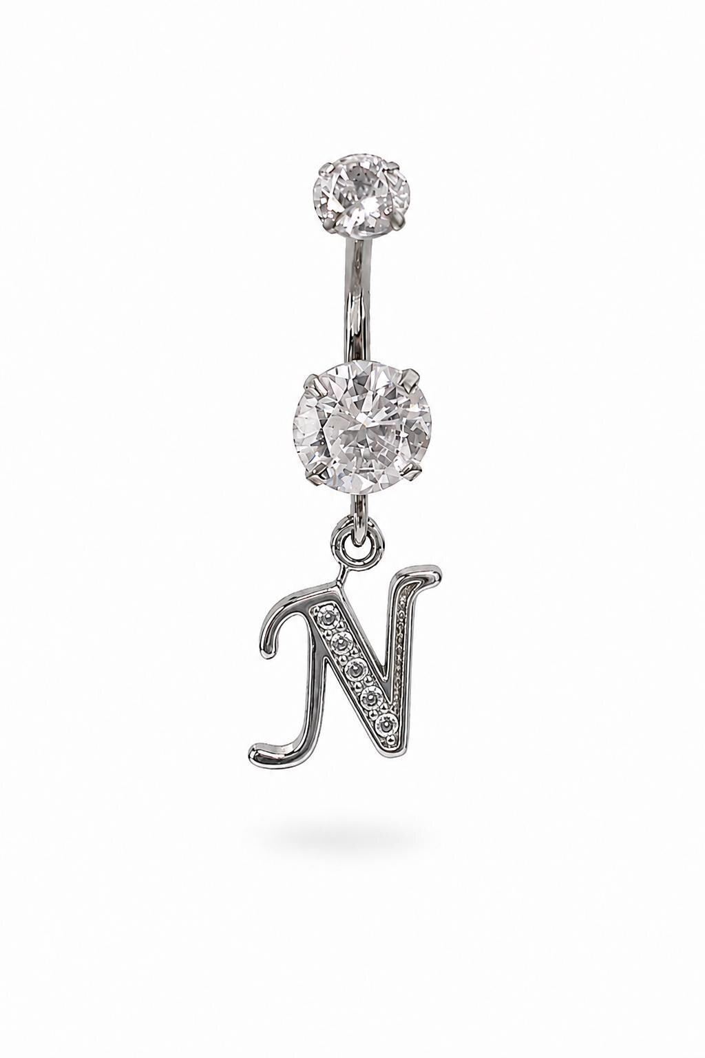 Alphabet Initial Belly Button Rings With CZ Crystals