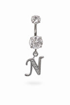 Alphabet Initial Belly Button Rings With CZ Crystals