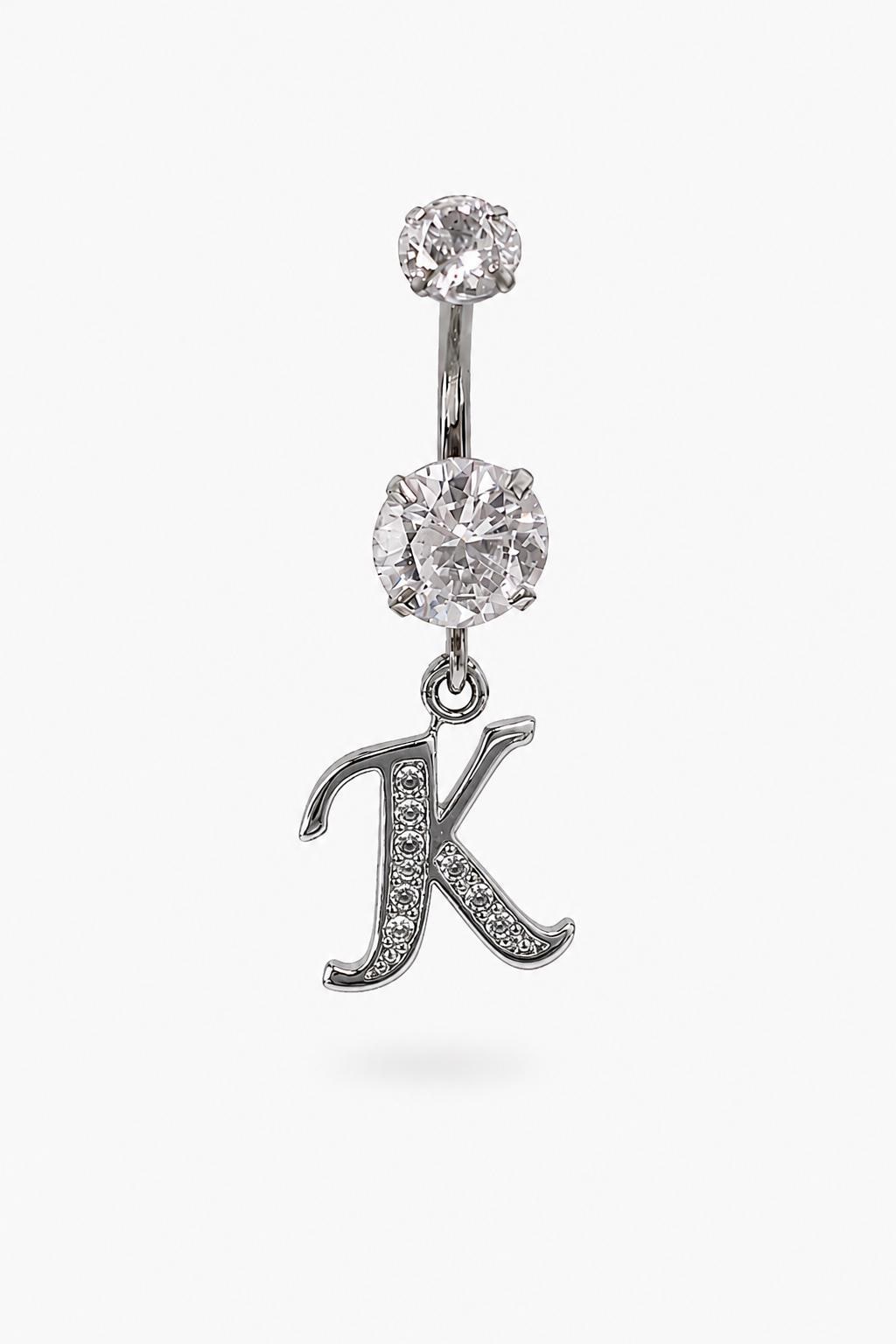 Alphabet Initial Belly Button Rings With CZ Crystals