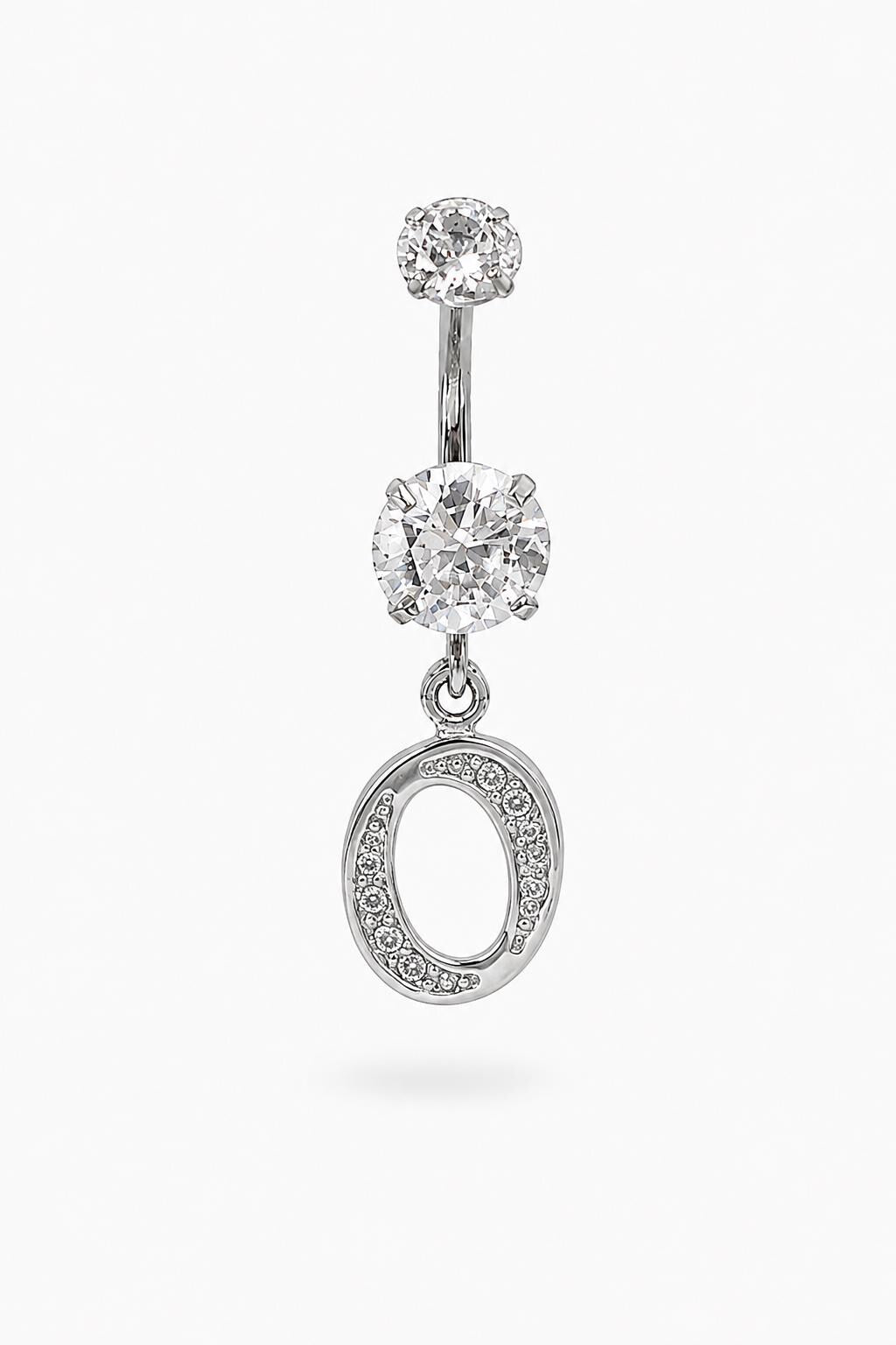 Alphabet Initial Belly Button Rings With CZ Crystals