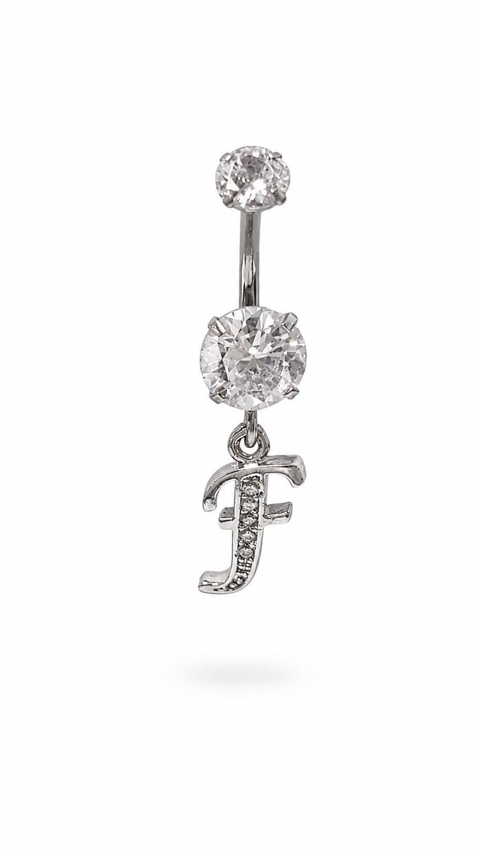Alphabet Initial Belly Button Rings With CZ Crystals