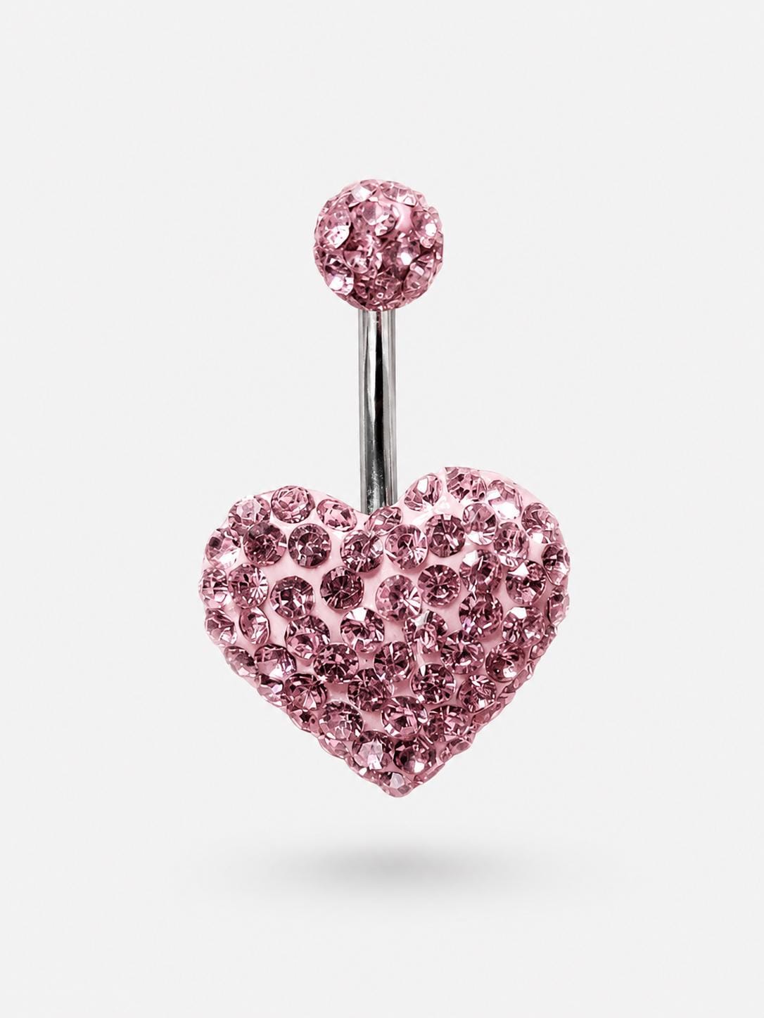 Pink Heart Belly Button Ring, Stainless Steel Bar, 14G Belly Piercing Jewelry