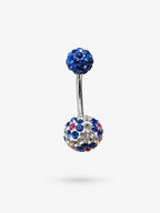 Blue Crystal Curved Barbell Belly Button Ring, Multicolour Rhinestone Navel Bar, Sparkly Body Jewellery