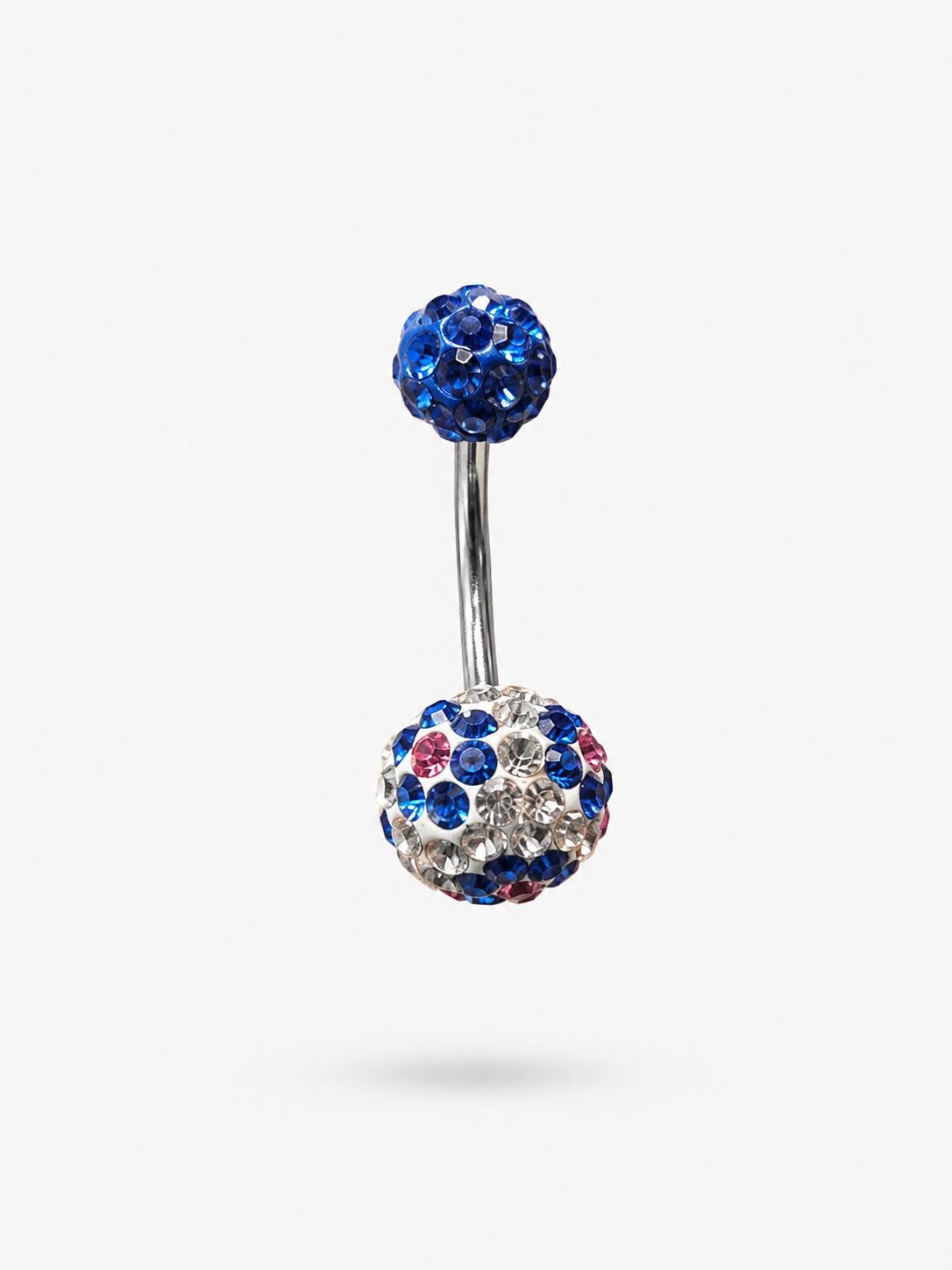 Blue Crystal Curved Barbell Belly Button Ring, Multicolour Rhinestone Navel Bar, Sparkly Body Jewellery