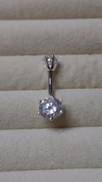 Round Double Crystal Belly Button Ring, Stainless Steel Curved Belly Navel Barbells
