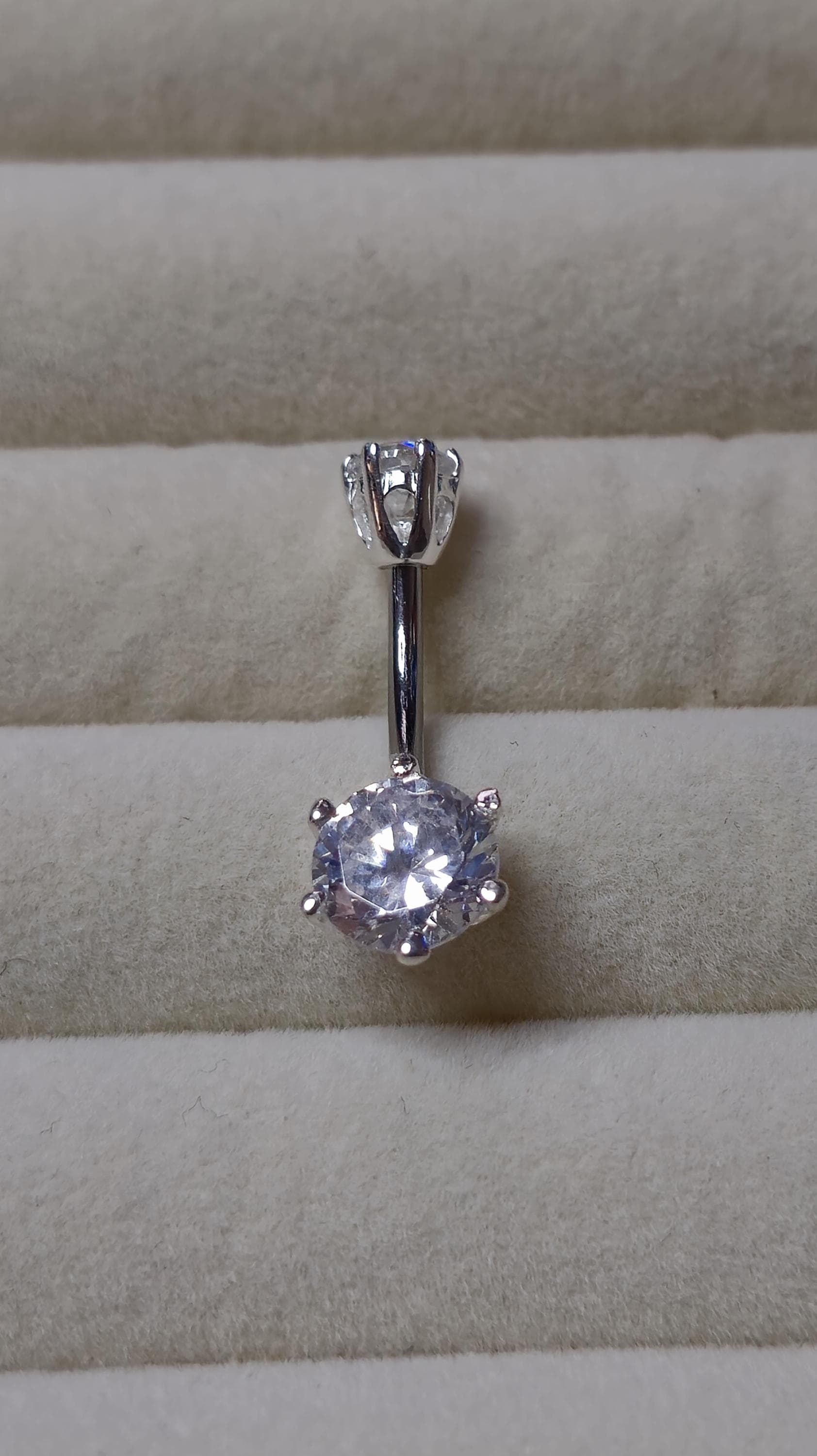 Round Double Crystal Belly Button Ring, Stainless Steel Curved Belly Navel Barbells