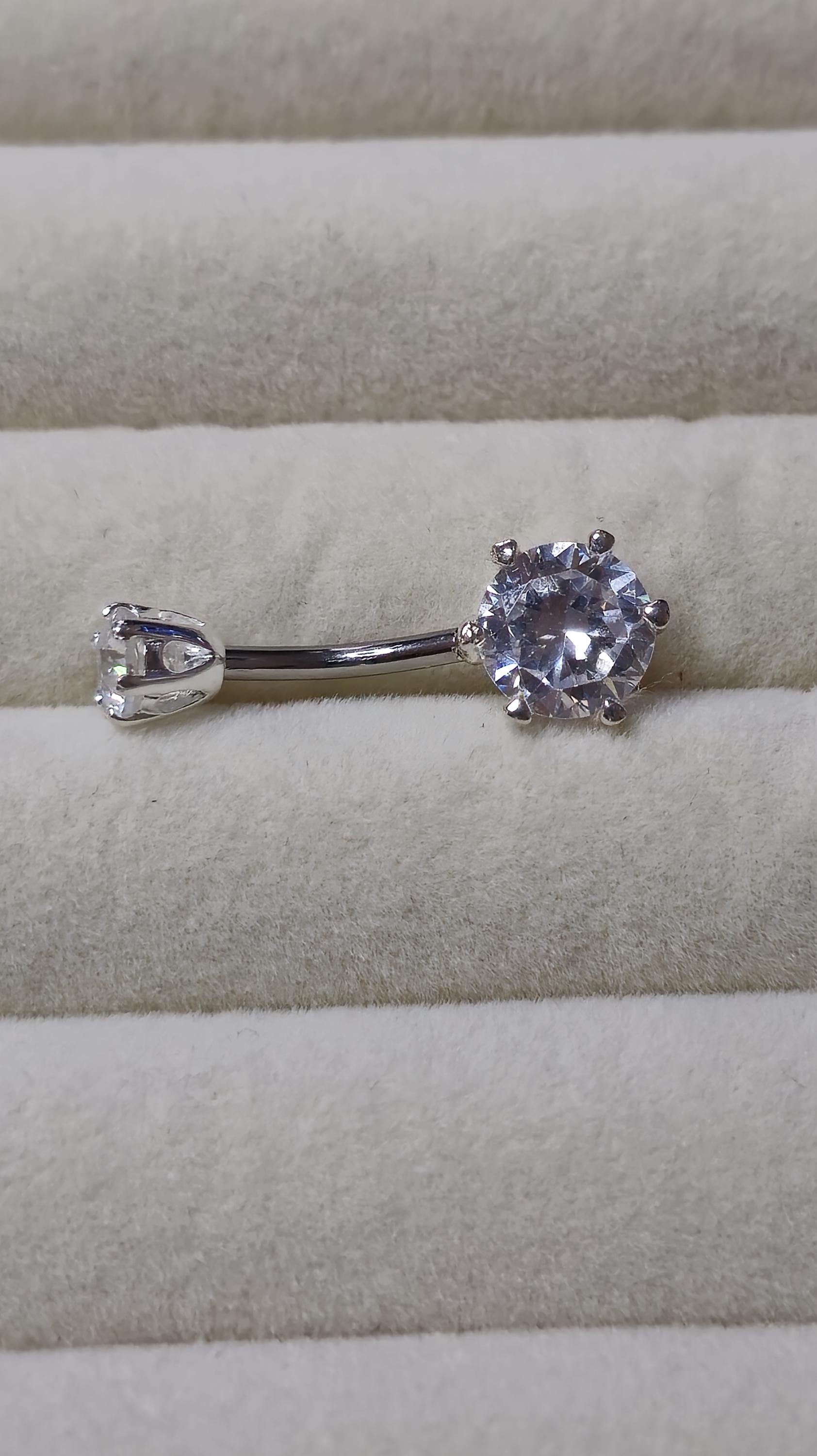 Round Double Crystal Belly Button Ring, Stainless Steel Curved Belly Navel Barbells