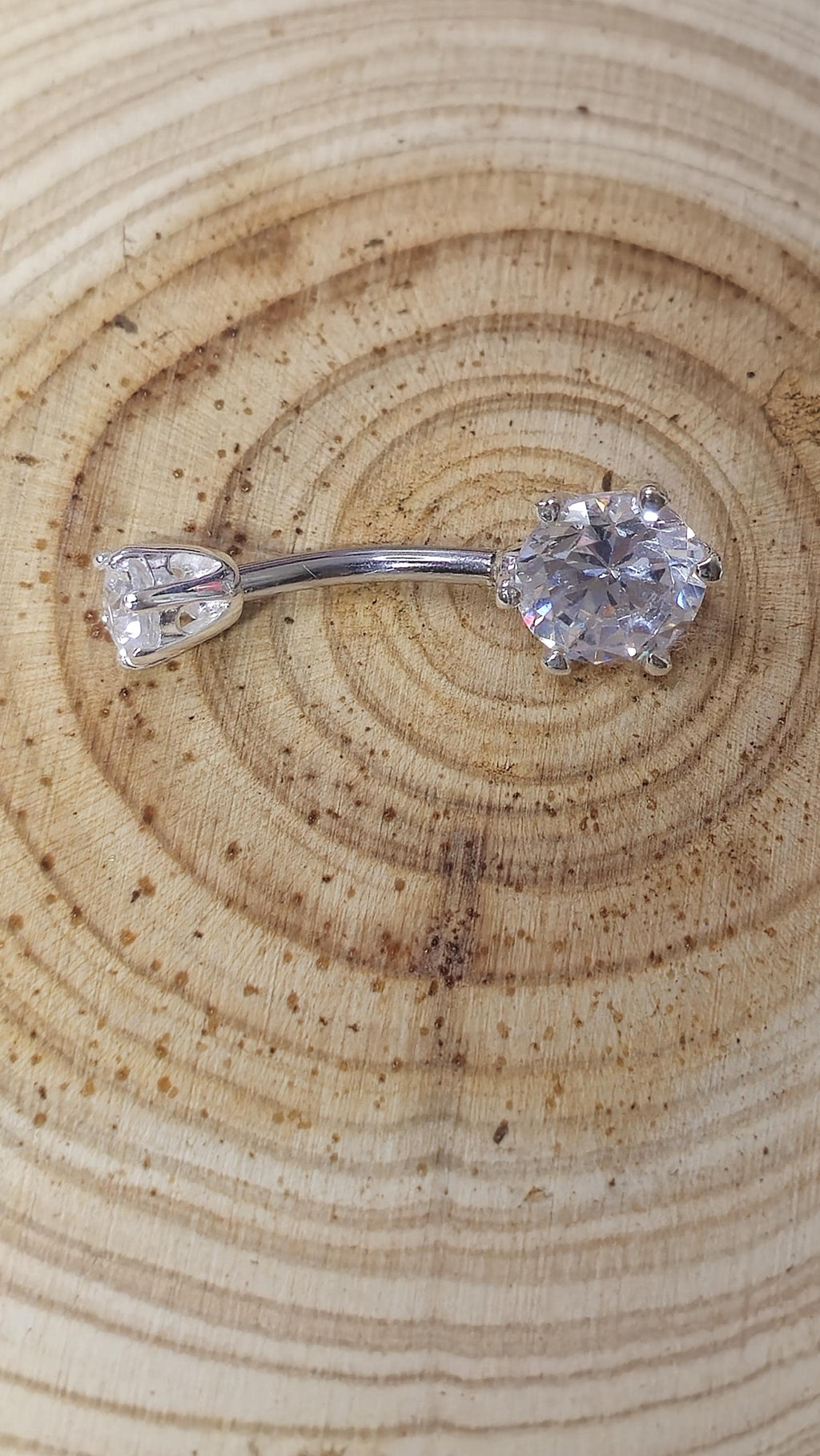 Round Double Crystal Belly Button Ring, Stainless Steel Curved Belly Navel Barbells