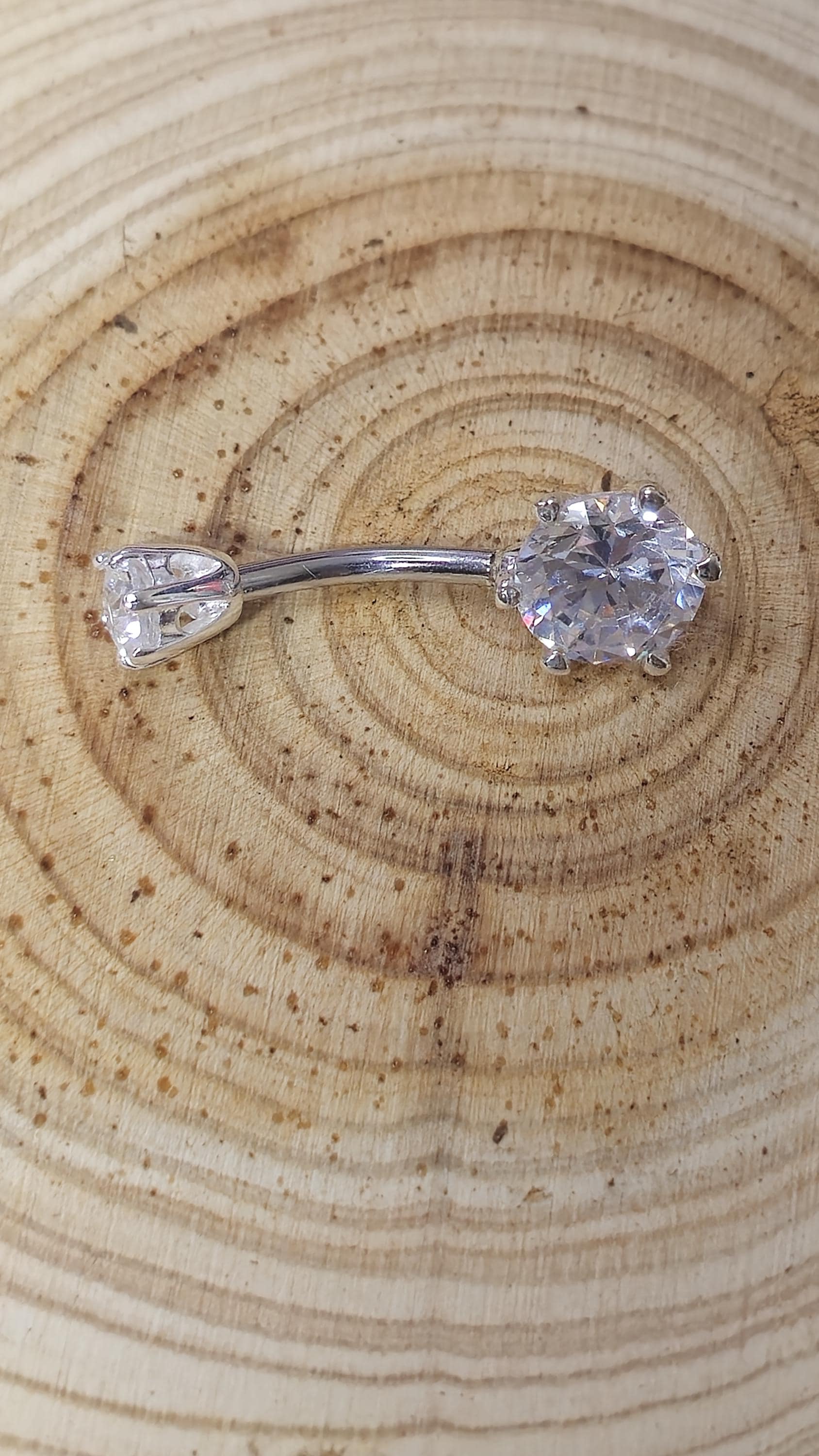 Round Double Crystal Belly Button Ring, Stainless Steel Curved Belly Navel Barbells