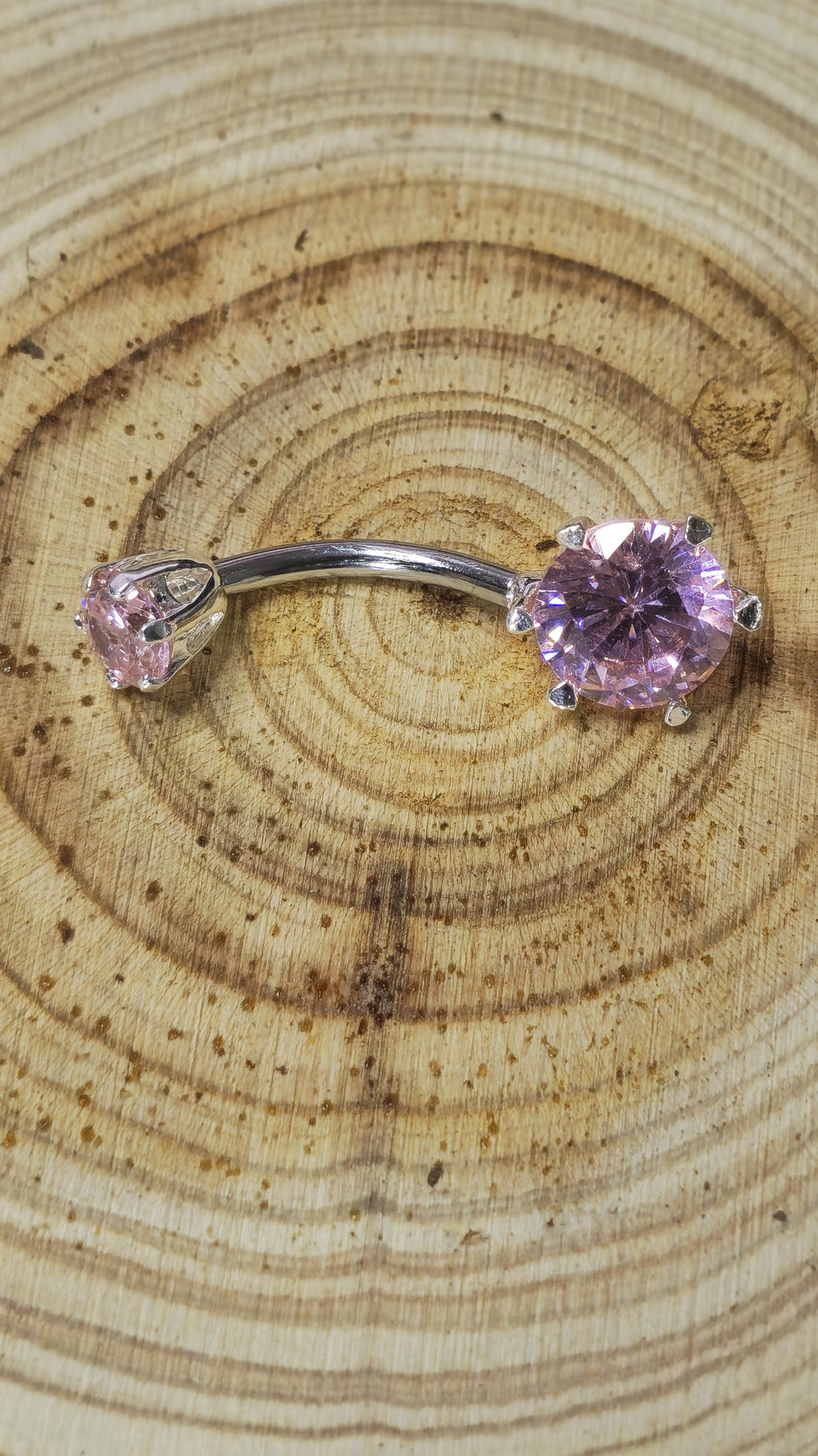 Round Double Crystal Belly Button Ring, Stainless Steel Curved Belly Navel Barbells