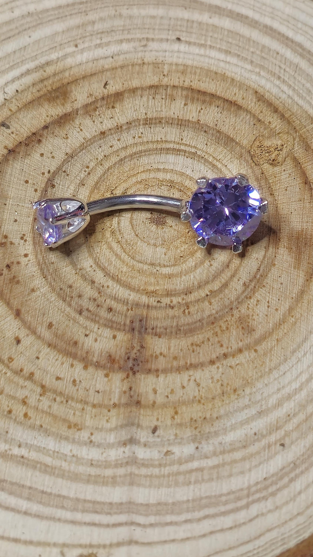 Round Double Crystal Belly Button Ring, Stainless Steel Curved Belly Navel Barbells