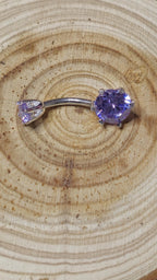 Round Double Crystal Belly Button Ring, Stainless Steel Curved Belly Navel Barbells