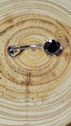 Round Double Crystal Belly Button Ring, Stainless Steel Curved Belly Navel Barbells