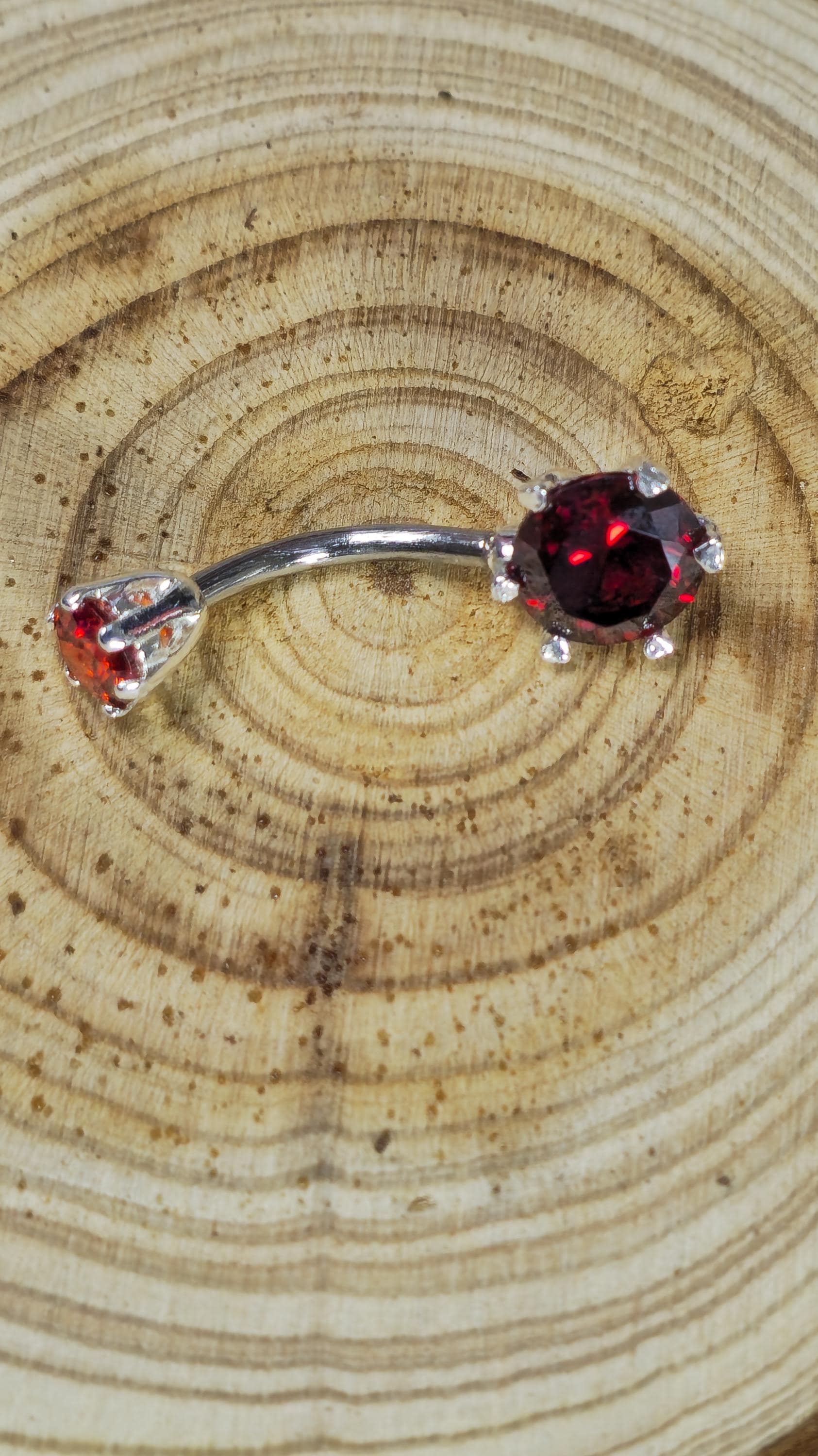 Round Double Crystal Belly Button Ring, Stainless Steel Curved Belly Navel Barbells