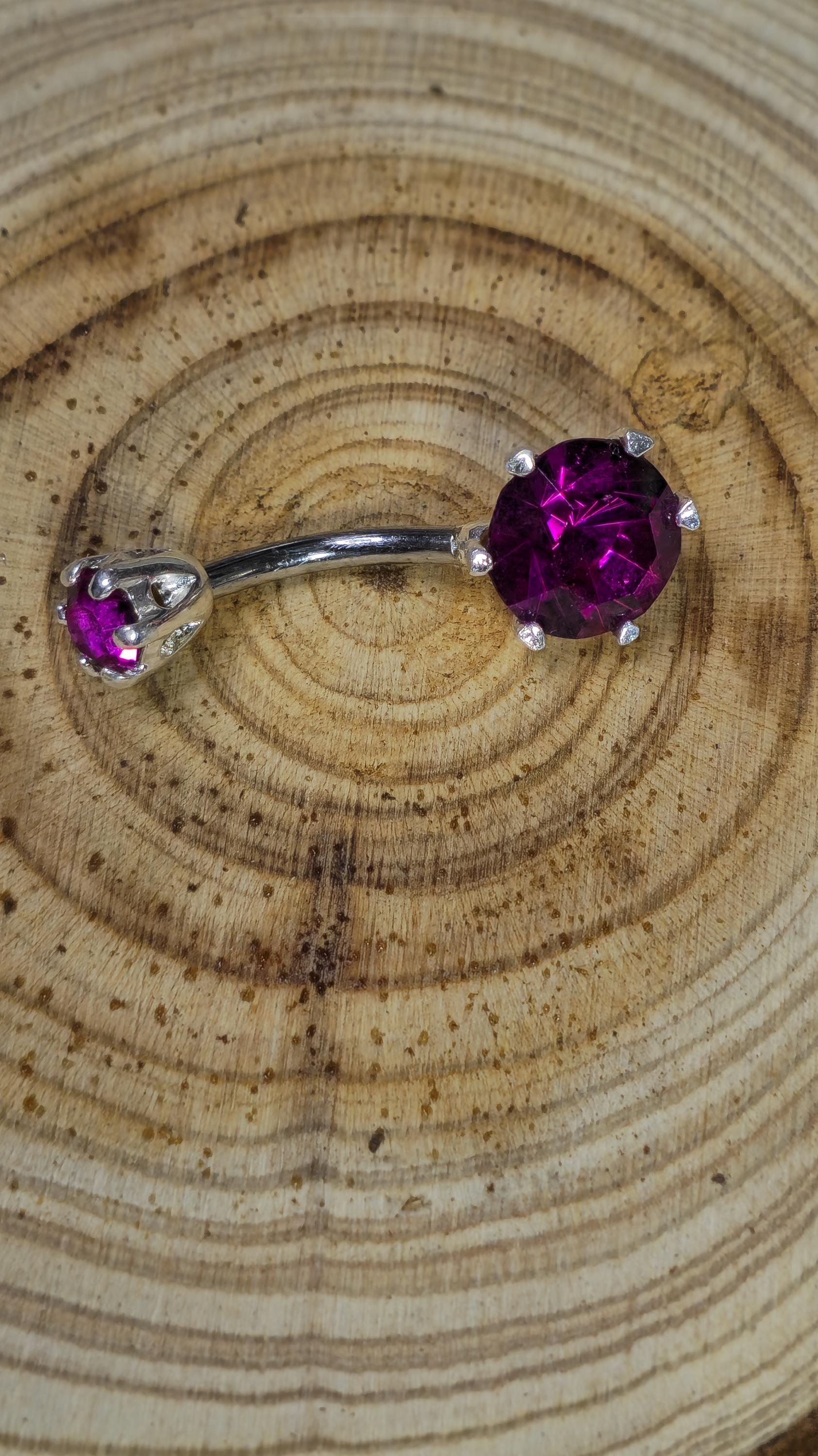Round Double Crystal Belly Button Ring, Stainless Steel Curved Belly Navel Barbells