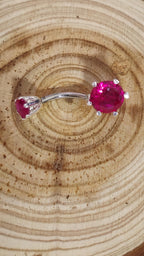 Round Double Crystal Belly Button Ring, Stainless Steel Curved Belly Navel Barbells