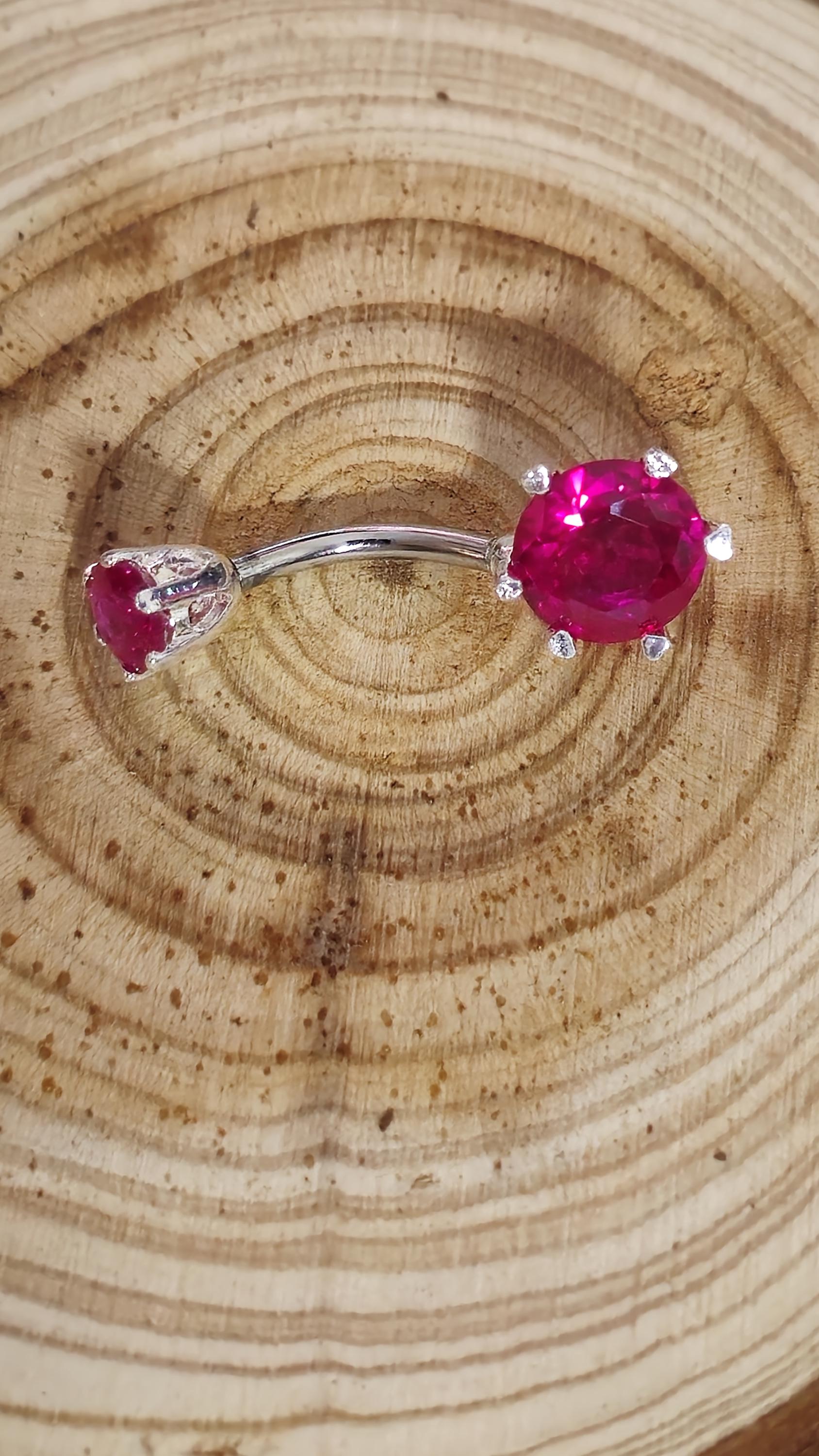 Round Double Crystal Belly Button Ring, Stainless Steel Curved Belly Navel Barbells