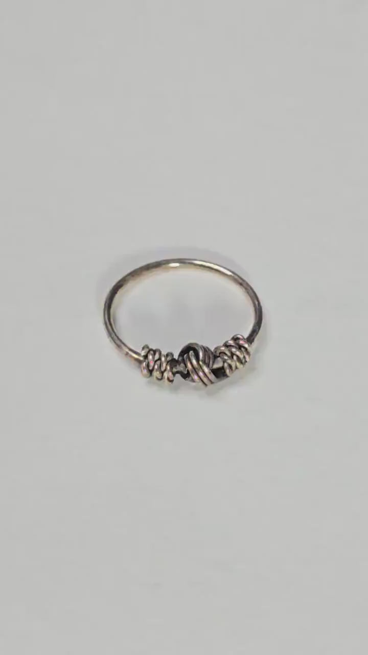 Silver Wire-Wrapped Knot Nose Ring, Boho Textured Nostril Hoop Tribal Piercing Jewellery