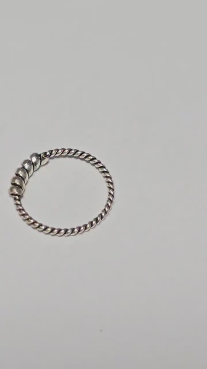 Silver Twisted Rope Nose Ring Textured Nostril Hoop, Seamless Hinged Ring