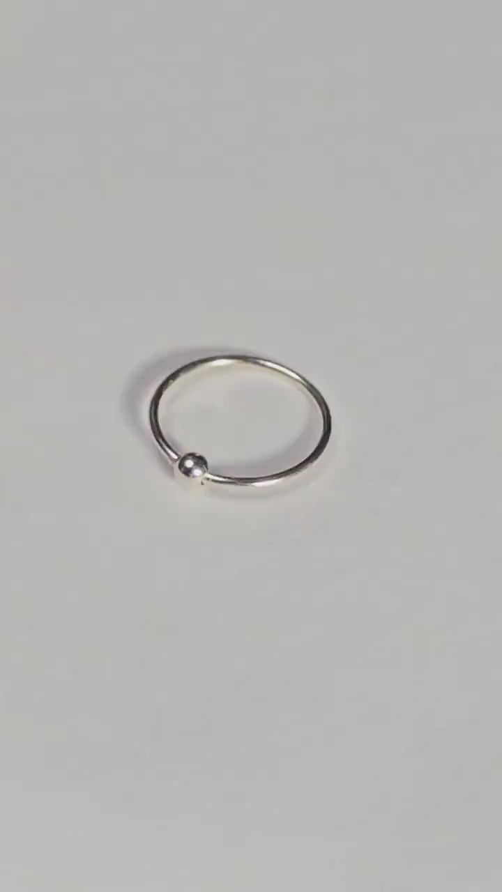 Sterling Silver Ball Nose Ring, Minimalist Beaded Nostril Hoop, 925 Silver Piercing
