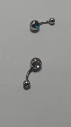Implant Grade Titanium Belly Ring, Double Crystal Navel Bar, Silver Piercing Jewellery