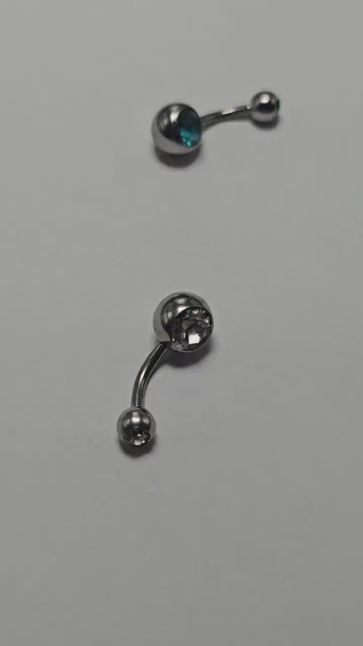 Implant Grade Titanium Belly Ring, Double Crystal Navel Bar, Silver Piercing Jewellery